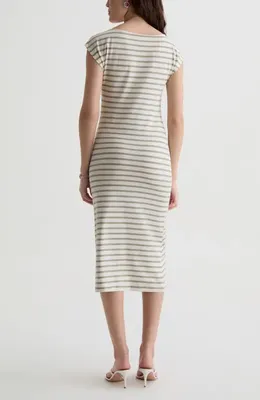 AG AG Aja Ruched Stripe T-Shirt Midi Dress in Powder/spruce Green — Women Summer grey Dresses