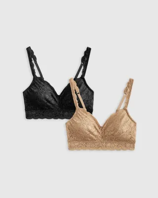 Quince Quince | Women's Stretch Lace Sweetheart Bralette in Black/Clay — Women Winter black Bras