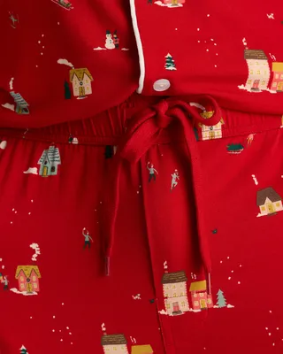 Quince Quince | Men's Bamboo Jersey Long Sleeve Pajama Set in Holiday Scenic — Men Winter red Pajamas & Sleepwear