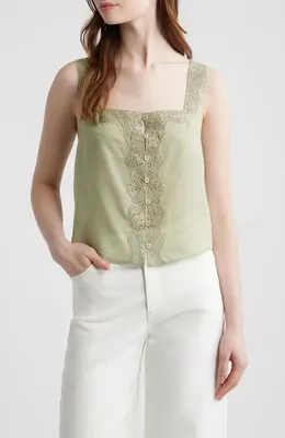 FRAME FRAME The Embroidered Crop Tank in Sage — Women Autumn ivory Tops
