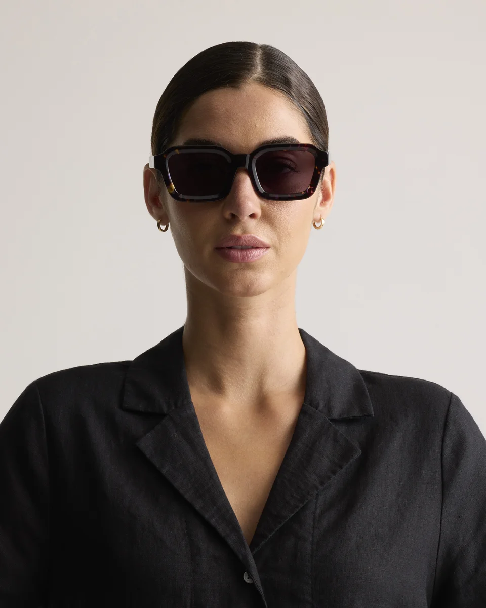 Quince Quince | Ibiza Polarized Acetate Sunglasses in Amethyst Tortoise with Grey lens — Unisex Winter black Sunglasses