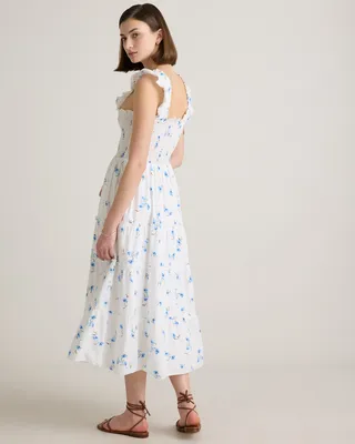 Quince Quince | Women's Poplin Smocked Midi Dress in Romantic Stems — Women Summer white Midi Dresses
