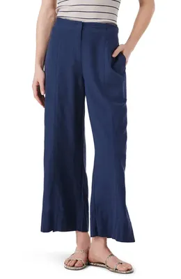 NIC+ZOE NIC+ZOE Rumba Park Wide Leg Crop Organic Linen Blend Pants in Dark Indigo — Women Winter navy Pants