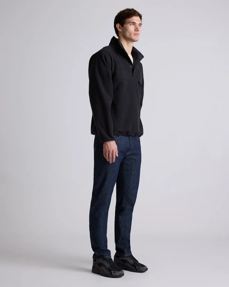Quince Quince | Men's Polar Fleece Snap Pullover in Bold Black — Men Winter black Fleece Jackets