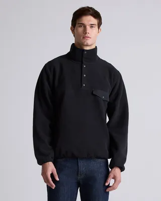 Quince Quince | Men's Polar Fleece Snap Pullover in Bold Black — Men Winter black Fleece Jackets