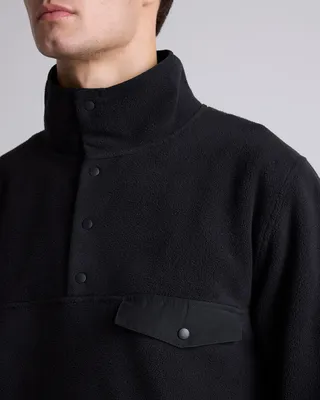 Quince Quince | Men's Polar Fleece Snap Pullover in Bold Black — Men Winter black Fleece Jackets