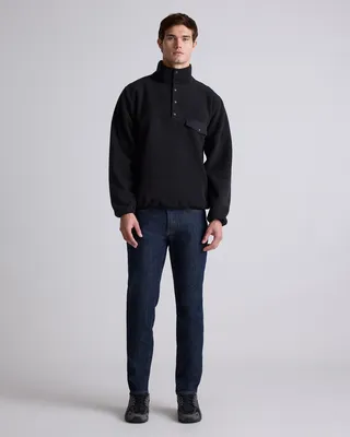 Quince Quince | Men's Polar Fleece Snap Pullover in Bold Black — Men Winter black Fleece Jackets