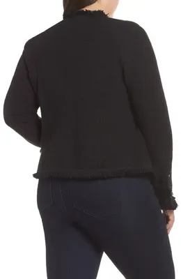 NIC+ZOE NIC+ZOE Fringe Mix Knit Jacket in Black Onyx — Women Winter black Outerwear