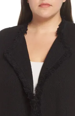 NIC+ZOE NIC+ZOE Fringe Mix Knit Jacket in Black Onyx — Women Winter black Outerwear