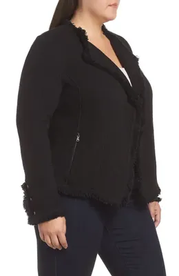 NIC+ZOE NIC+ZOE Fringe Mix Knit Jacket in Black Onyx — Women Winter black Outerwear