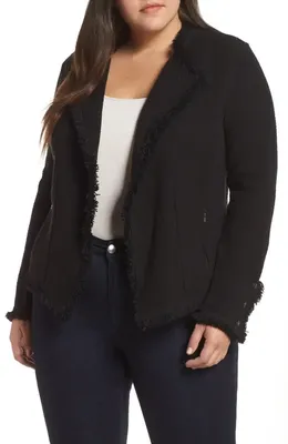 NIC+ZOE NIC+ZOE Fringe Mix Knit Jacket in Black Onyx — Women Winter black Outerwear