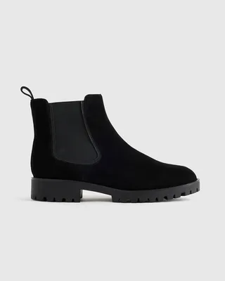 Quince Quince | Women's Italian Suede Lug Sole Chelsea Boot in Black — Women Winter black Accessories