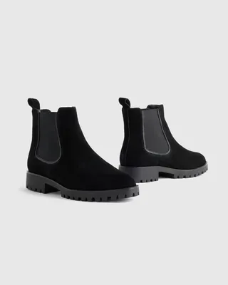 Quince Quince | Women's Italian Suede Lug Sole Chelsea Boot in Black — Women Winter black Accessories