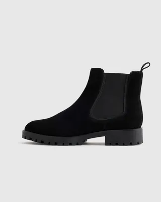 Quince Quince | Women's Italian Suede Lug Sole Chelsea Boot in Black — Women Winter black Accessories
