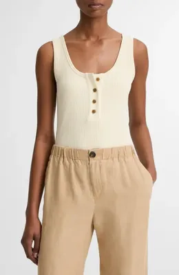 Vince Vince Henley Rib Tank in Sun Ivory — Women Spring white Tops