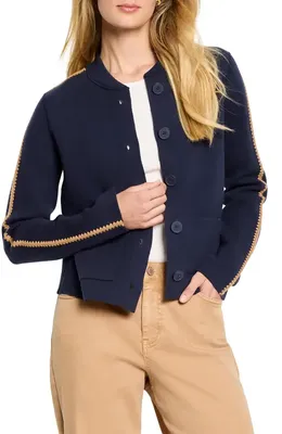 NIC+ZOE NIC+ZOE Dashing Dusk Cotton Blend Cardigan in Dark Indigo — Women Winter navy Tops