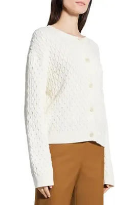 Theory Theory Textured Organic Cotton Cardigan in Ivory — Women Spring white Sweaters & Knits