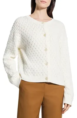 Theory Theory Textured Organic Cotton Cardigan in Ivory — Women Spring white Sweaters & Knits