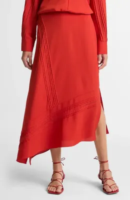 Vince Vince Pintuck Asymmetric Maxi Slip Skirt in Poppy — Women Spring red Skirts