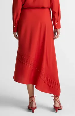Vince Vince Pintuck Asymmetric Maxi Slip Skirt in Poppy — Women Spring red Skirts
