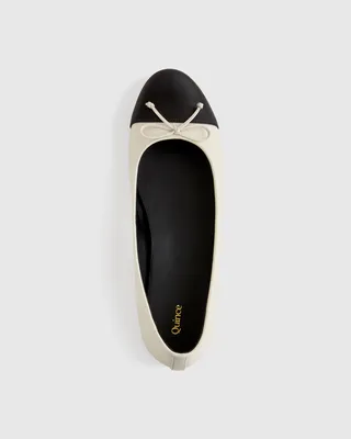 Quince Quince | Women's Italian Leather Cap-Toe Ballet Flat in Bone/Black — Women Winter ivory Accessories