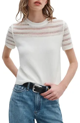 rag & bone rag & bone Britt Openwork Crewneck Sweater in White — Women Winter white Sweaters & Knits