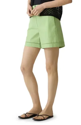 Theory Theory Lattice Inset Stretch Cotton Shorts in Meadow — Women Spring khaki Shorts