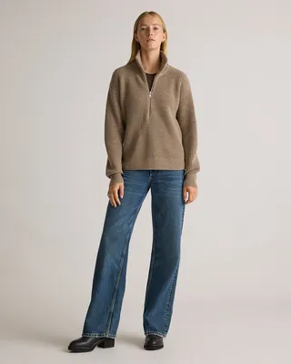 Quince Quince | Women's Australian Merino Wool Half Zip Sweater in Malted Toffee — Women Autumn tan Sweaters & Knits