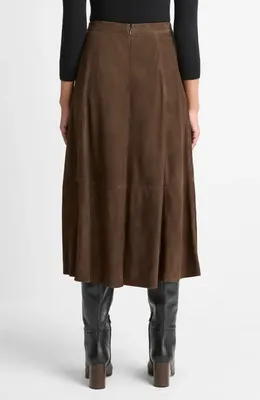 Vince Vince Flared Suede Skirt in Deep Espresso — Women Autumn chocolate Skirts