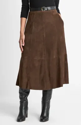 Vince Vince Flared Suede Skirt in Deep Espresso — Women Autumn chocolate Skirts