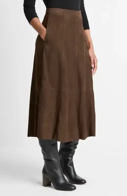 Vince Vince Flared Suede Skirt in Deep Espresso — Women Autumn chocolate Skirts