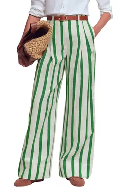Boden Boden Pimlico Stripe LInen & Cotton Pants in Ivory, Fresh Green Stripe in Ivory/ Fresh Green Stripe — Women Spring ivory Pants