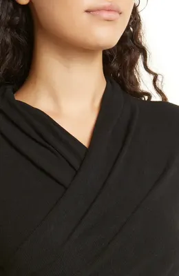 Vince Vince Wrap Front Long Sleeve Knit Top in Black — Women Winter black Sweaters & Knits