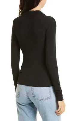 Vince Vince Wrap Front Long Sleeve Knit Top in Black — Women Winter black Sweaters & Knits