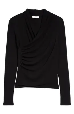 Vince Vince Wrap Front Long Sleeve Knit Top in Black — Women Winter black Sweaters & Knits