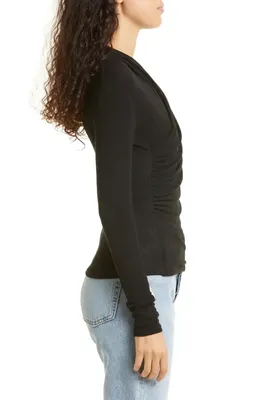 Vince Vince Wrap Front Long Sleeve Knit Top in Black — Women Winter black Sweaters & Knits