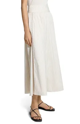 Theory Theory Striped Midi A-Line Skirt in Sand Multi — Women Spring white Midi Skirts
