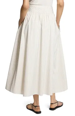 Theory Theory Striped Midi A-Line Skirt in Sand Multi — Women Spring white Midi Skirts