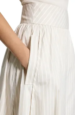 Theory Theory Striped Midi A-Line Skirt in Sand Multi — Women Spring white Midi Skirts