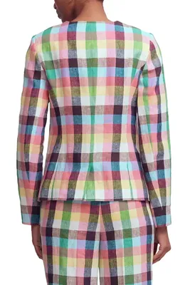 Boden Boden Hampstead Linen Blazer in Soft Yellow Pink Multigingham — Women Spring pink Outerwear
