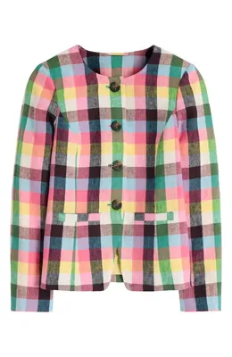 Boden Boden Hampstead Linen Blazer in Soft Yellow Pink Multigingham — Women Spring pink Outerwear