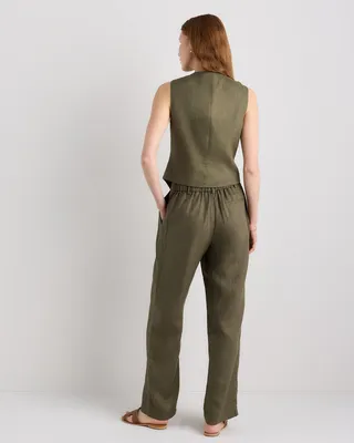 Quince Quince | Women's 100% European Linen Pleated Trouser in Bayberry Olive — Women Autumn grey Trousers & Chinos