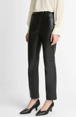 Vince Vince Straight Leg Leather Pants in Black — Women Winter black Pants