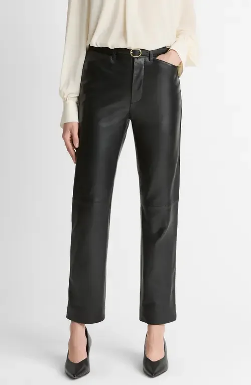 Vince Vince Straight Leg Leather Pants in Black — Women Winter black Pants