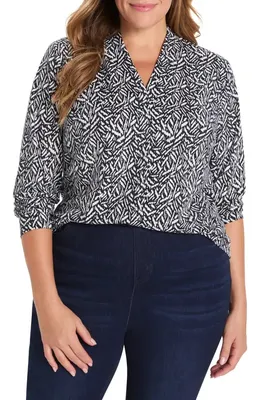 NIC+ZOE NIC+ZOE Geo Toss Knit Top in Indigo Multi — Women Winter navy Tops