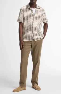 Vince Vince Beach Stripe Short Sleeve Button-Up Shirt in Wilderness Combo — Men Autumn beige Tops