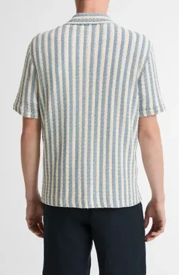 Vince Vince Beach Stripe Cotton-Blend Button-Front Shirt in Uniform Blue Combo — Men Summer white Tops