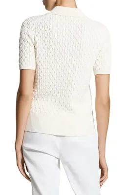 Theory Theory Textured Cable Knit Organic Cotton Polo in Ivory — Women Winter ivory Tops