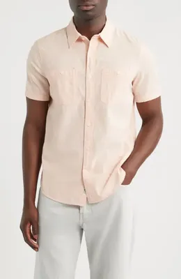 AG AG Mason Classic Fit Short Sleeve Button-Up Work Shirt in Vintage Pink — Men Spring beige Button-Down Shirts