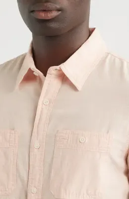AG AG Mason Classic Fit Short Sleeve Button-Up Work Shirt in Vintage Pink — Men Spring beige Button-Down Shirts